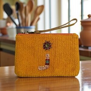 Miss Albright Specialties Embellished Yellow Woven Wristlet
